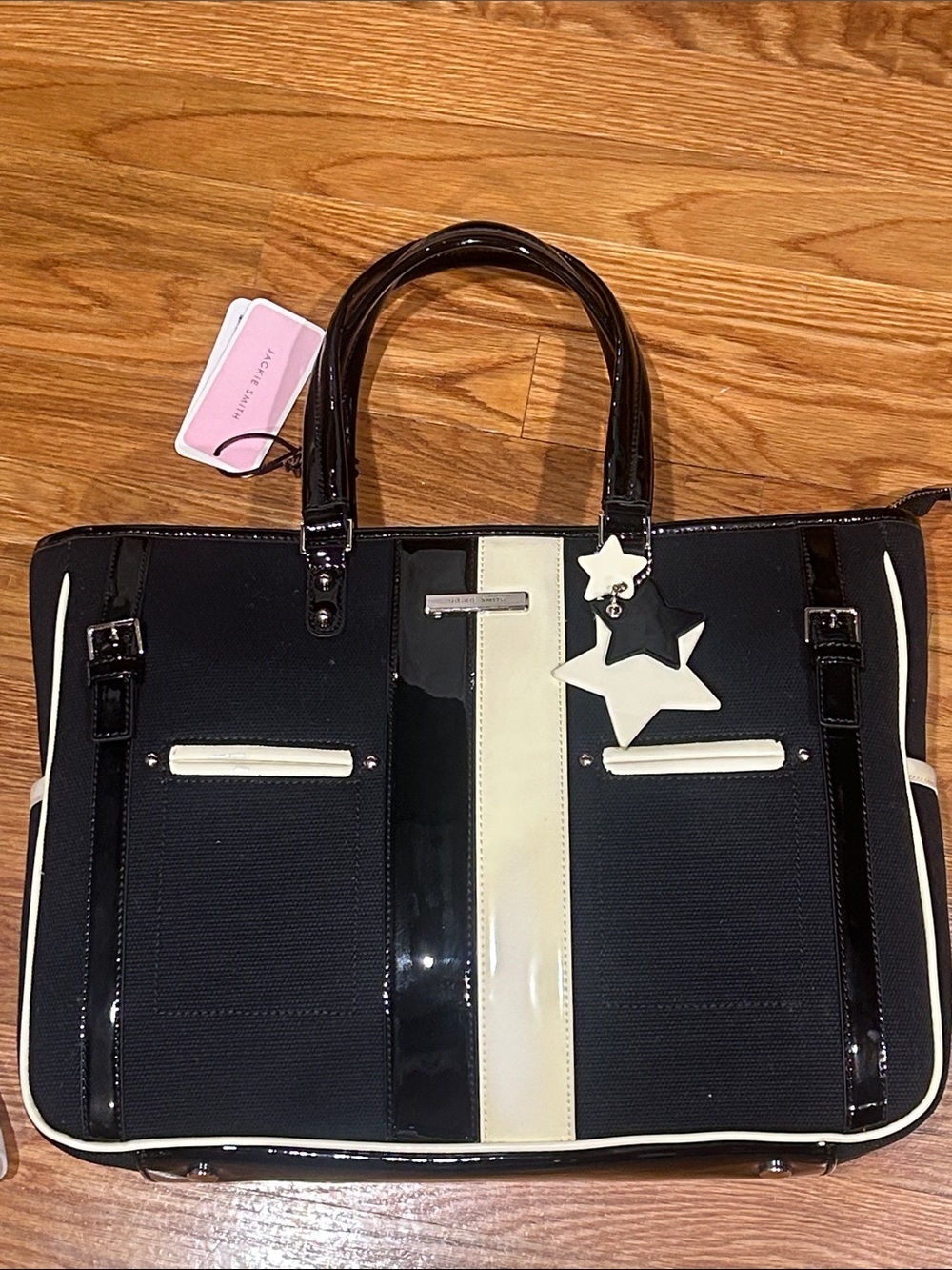 Jackie Smith Black and Cream Paneled Tote with Star Charm new with tags bag
